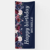 ネイビーブルーブルゴーニュフローラハッピーバースデー名 横断幕 (縦)