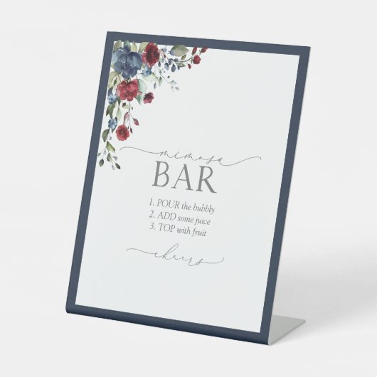 ネイビーブルーブルゴーニュフローラブライダルシャワーミモザバー 台座サイン (正面)