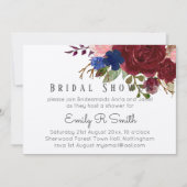 ネイビーブルーブルゴーニュフローラブーケ結婚ス 招待状 (正面)