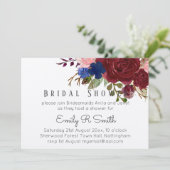 ネイビーブルーブルゴーニュフローラブーケ結婚ス 招待状 (スタンド正面)