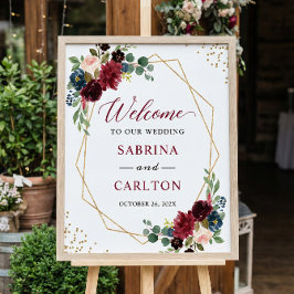 ネイビーブルーブルゴーニュフローラ幾何結婚記号 ポスター