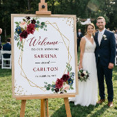 ネイビーブルーブルゴーニュフローラ幾何結婚記号 ポスター