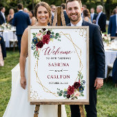 ネイビーブルーブルゴーニュフローラ幾何結婚記号 ポスター