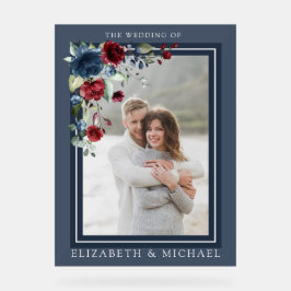 ネイビーブルーブルゴーニュフローラ水彩写真結婚ズ アクリルサイン