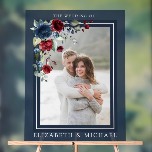 ネイビーブルーブルゴーニュフローラ水彩写真結婚ズ アクリルサイン (ニュートラル)