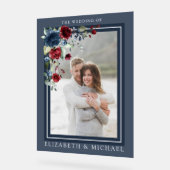 ネイビーブルーブルゴーニュフローラ水彩写真結婚ズ アクリルサイン (傾斜)