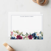 ネイビーブルーブルゴーニュフローラ水彩縁ど薄 ノートカード (正面/裏面インサイチュ)