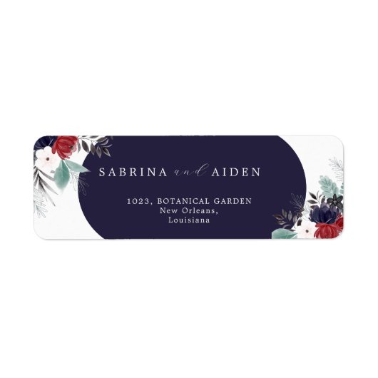 ネイビーブルーブルゴーニュフローラ結婚の住所 ラベル (正面)