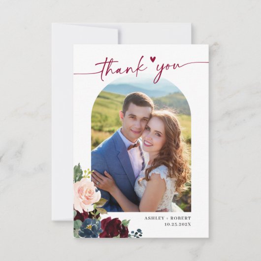 ネイビーブルーブルゴーニュフローラ結婚アーチの写真 サンキューカード (正面)