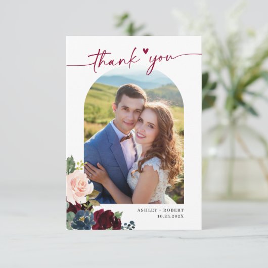 ネイビーブルーブルゴーニュフローラ結婚アーチの写真 サンキューカード (スタンド正面)