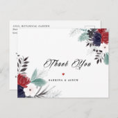 ネイビーブルーブルゴーニュフローラ結婚サンキュー ポストカード (正面/裏面)