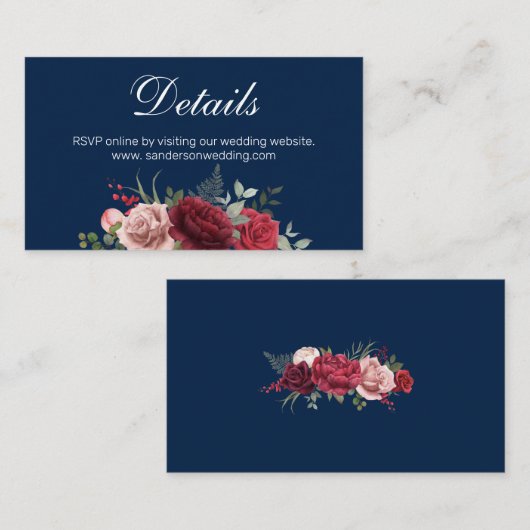 ネイビーブルーブルゴーニュフローラ結婚ズ詳細 エンクロージャーカード (正面/裏面)