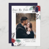 ネイビーブルーブルゴーニュフローラ結婚ズ セーブザデート (正面/裏面)