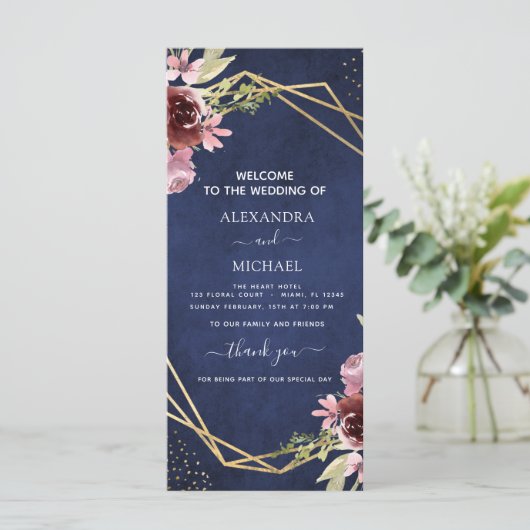 ネイビーブルーブルゴーニュフローラ結婚式 プログラム (スタンド正面)