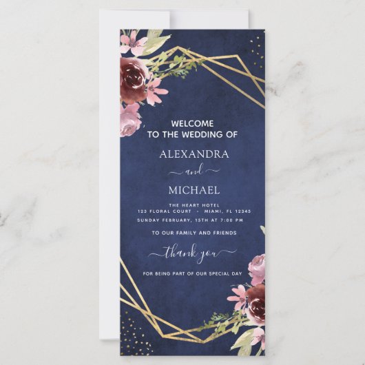 ネイビーブルーブルゴーニュフローラ結婚式 プログラム (正面)