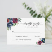 ネイビーブルーブルゴーニュフローラ開花ウォーター結婚カラー 出欠カード (スタンド正面)