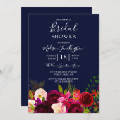 ネイビーブルーブルゴーニュブライダルシャワーフローラ 招待状 (正面/裏面)