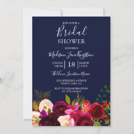 ネイビーブルーブルゴーニュブライダルシャワーフローラ 招待状