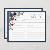 ネイビーブルーブルゴーニュブライダルシャワーレシピカード (正面/裏面)