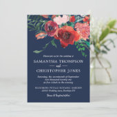 ネイビーブルーブルゴーニュレッドコーラルフローラ写真結婚の写真 招待状 (スタンド正面)