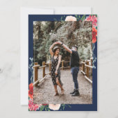 ネイビーブルーブルゴーニュレッドコーラルフローラ写真結婚の写真 招待状 (裏面)