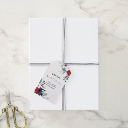 ネイビーブルーブルゴーニュレッドフローラブライダルシャワー ギフトタグ (より糸付き)