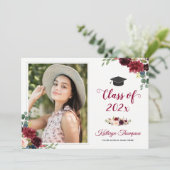 ネイビーブルーブルゴーニュレッドフローラ写真卒業 招待状 (スタンド正面)