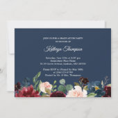 ネイビーブルーブルゴーニュレッドフローラ写真卒業 招待状 (裏面)