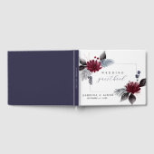 ネイビーブルーブルゴーニュレッドフローラ結婚ズ ゲストブック (全面)