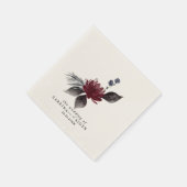 ネイビーブルーブルゴーニュレッドフローラ結婚ズ スタンダードカクテルナプキン (角)