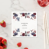 ネイビーブルーブルゴーニュレッドフローラ結婚ズ スタンダードカクテルナプキン (インサイチュ)