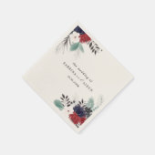 ネイビーブルーブルゴーニュレッドフローラ結婚ズ スタンダードカクテルナプキン (角)