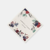 ネイビーブルーブルゴーニュレッドフローラ結婚ズ スタンダードカクテルナプキン (角)