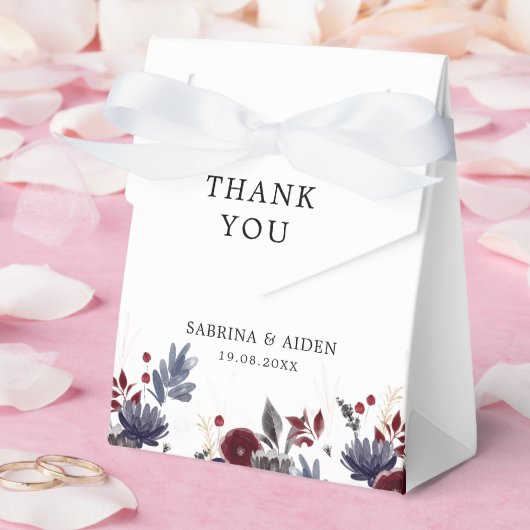 ネイビーブルーブルゴーニュレッドフローラ結婚ズ フェイバーボックス (ウェディング)