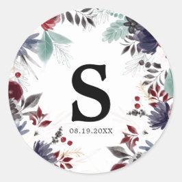 ネイビーブルーブルゴーニュレッドフローラ結婚ズ ラウンドシール