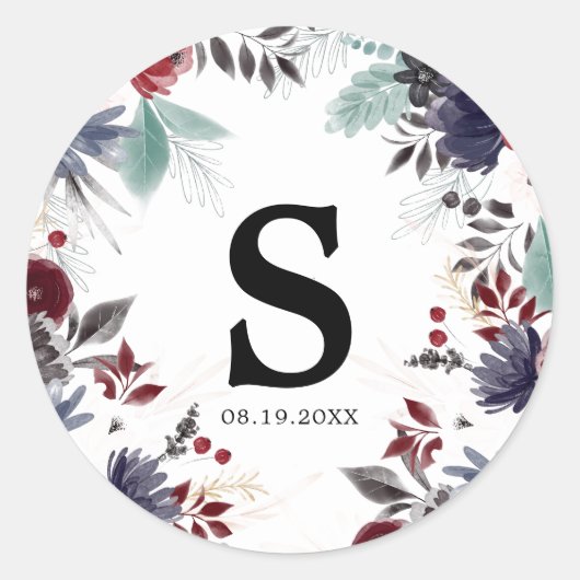 ネイビーブルーブルゴーニュレッドフローラ結婚ズ ラウンドシール (正面)