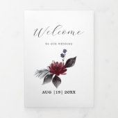 ネイビーブルーブルゴーニュレッドフローラ結婚ズ 三つ折り案内状 (カバー)