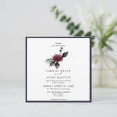 ネイビーブルーブルゴーニュレッドフローラ結婚ズ 招待状 (スタンド正面)