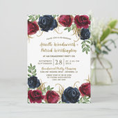 ネイビーブルーブルゴーニュ婚約パーティ招待状 招待状 (スタンド正面)