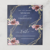 ネイビーブルーブルゴーニュ幾何学フローラ座席表 プレイスカード (外部開封)