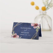 ネイビーブルーブルゴーニュ幾何学フローラ座席表 プレイスカード (裏面)