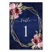 ネイビーブルーブルゴーニュ幾何学結婚フローラ テーブルナンバー (正面)