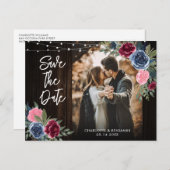 ネイビーブルーブルゴーニュ木材フローラ写真保存日 ポストカード (正面/裏面)