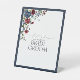 ネイビーブルーブルゴーニュ水彩フローラ日付アイディア 台座サイン