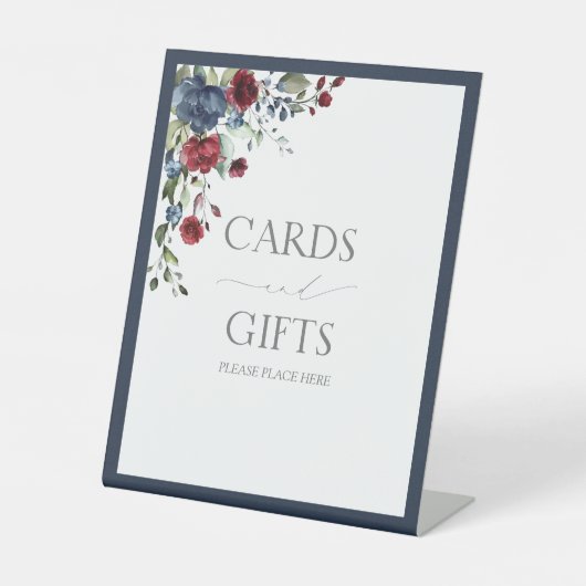 ネイビーブルーブルゴーニュ水彩ブライダルシャワーギフト 台座サイン (正面)