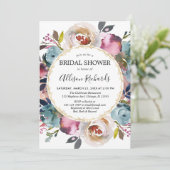 ネイビーブルーブルゴーニュ素朴フローラブライダルシャワー 招待状 (スタンド正面)