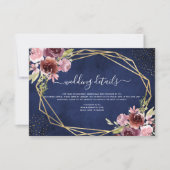 ネイビーブルーブルゴーニュ結婚フローラ詳細 招待状 (正面)