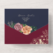 ネイビーブルーブルゴーニュ結婚フローラ オールインワン招待状 (裏面)