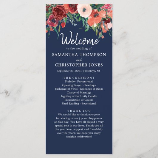 ネイビーブルーブルゴーニュ結婚ーフローラ式 プログラム (正面)