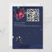 ネイビーブルーブルゴーニュ結婚ー花のテンプレート 招待状 (裏面)